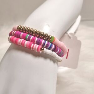 Cb3-1 CHRISTMAS STACKING BRACELET SET charm adjustable PINKS & PURPLES